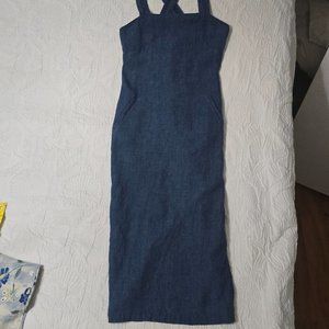 Vintage Express Blue Linen Long Jumper Dress Size 3/4